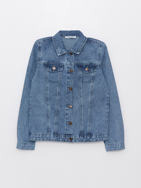 LCW Kids Collared Neck Girls' Denim Jacket