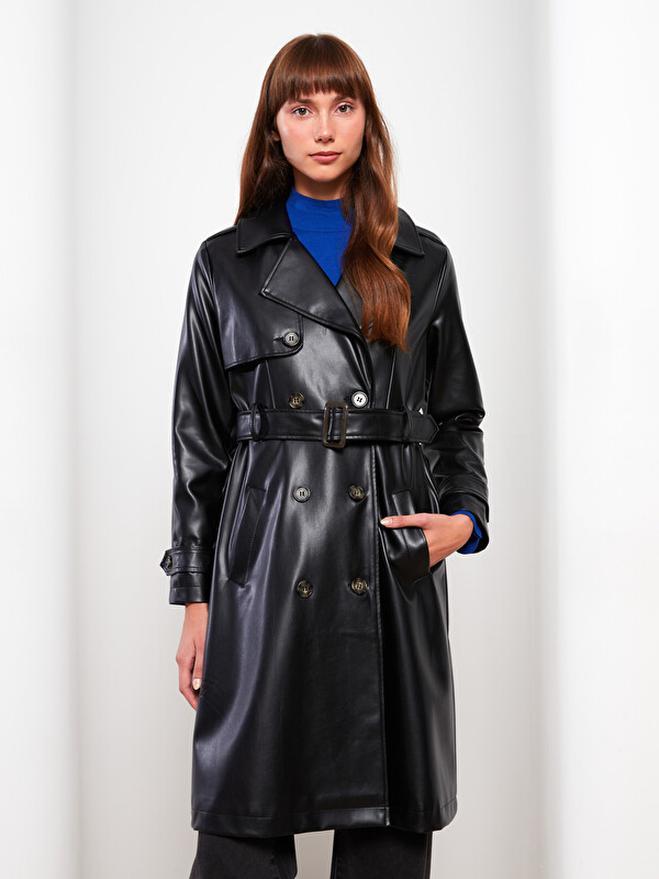 LCW Modest Collared Neck Women's Faux Leather Jacket - S32675Z8