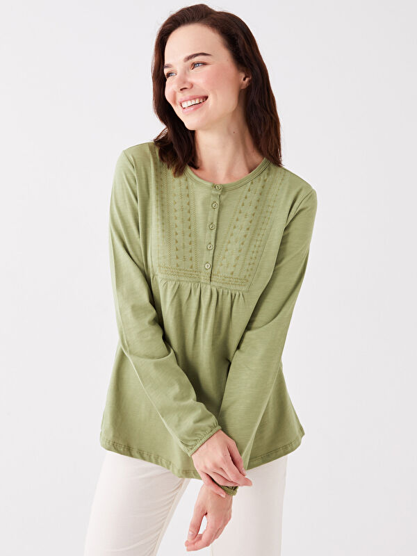 カイル LCW Grace Bisiklet Yaka Nakışlı Uzun Kollu Kadın Bluz - S33711Z8