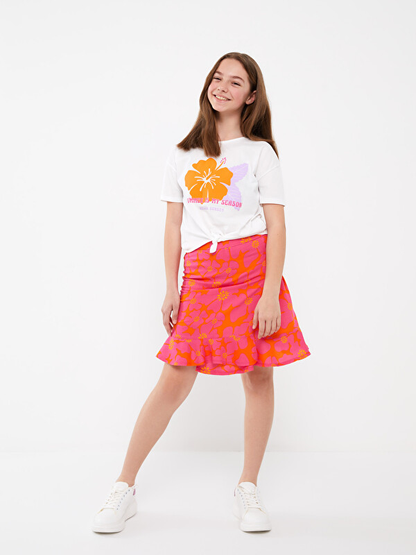 LCW Kids Crew Neck Printed Short Sleeve Girl's T-Shirt and Skirt