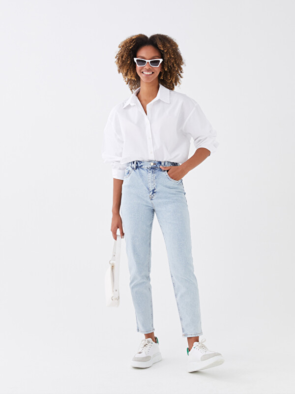 LCW Jeans Women's High Waisted Mom Fit Regular Denim Trousers