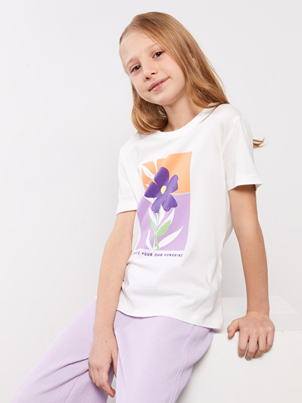 LCW Kids Crew Neck Printed Short Sleeve Girls' T-Shirt