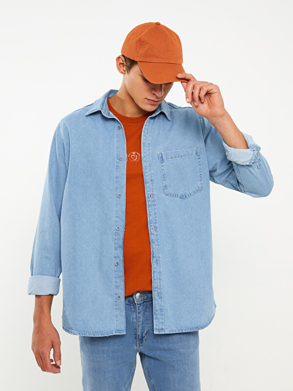 LCW Jeans Rahat Kalıp Uzun Kollu Erkek Jean Gömlek