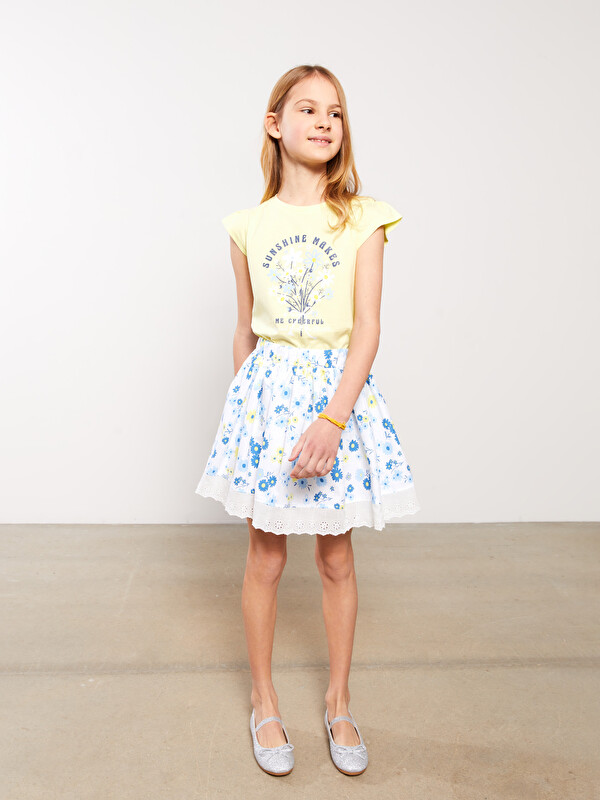 LCW Kids Crew Neck Printed Short Sleeve Girl's T-Shirt and Skirt