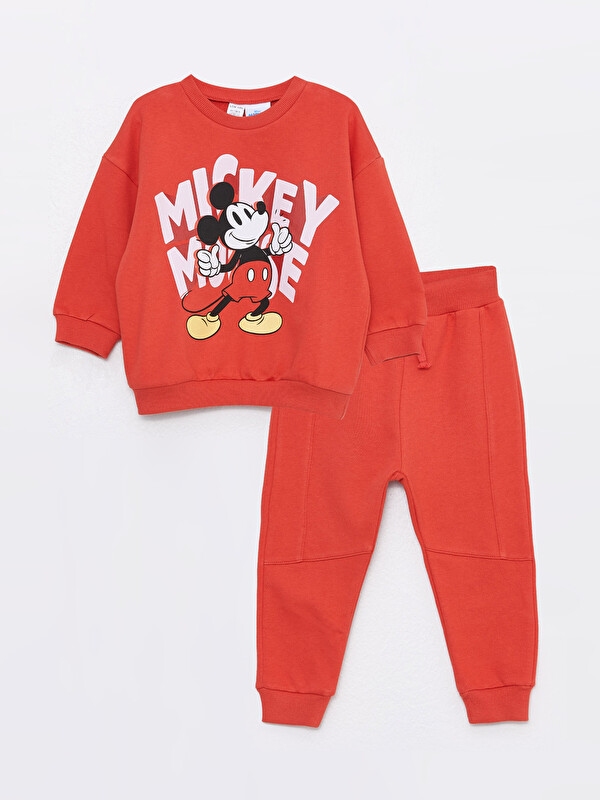 LCW baby Crew Neck Long Sleeve Mickey Mouse Printed Baby Boy Sweatshirt and Sweatpants