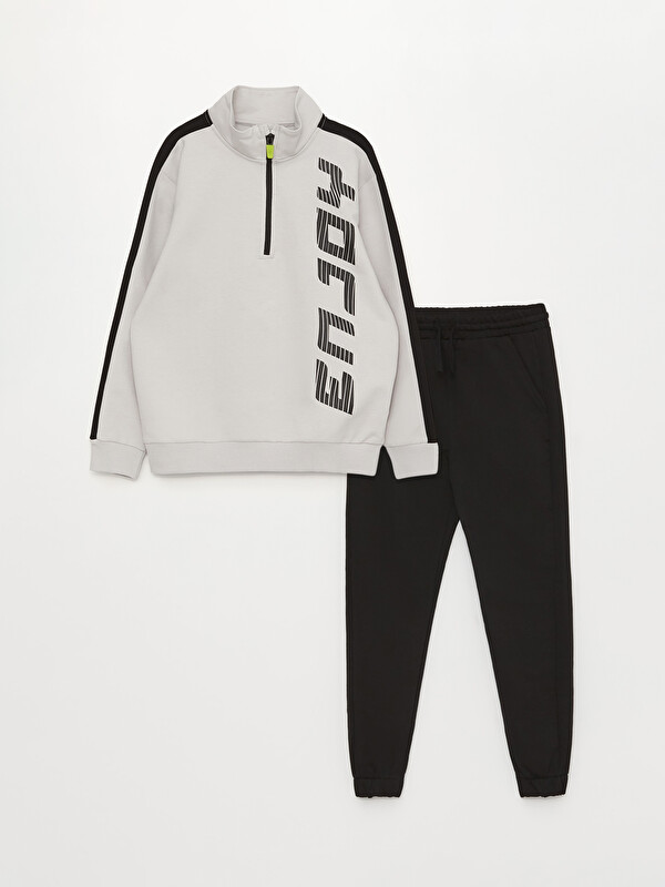 LCW Kids High Collar Printed Long Sleeve Boy Sweatshirt and Sweatpants