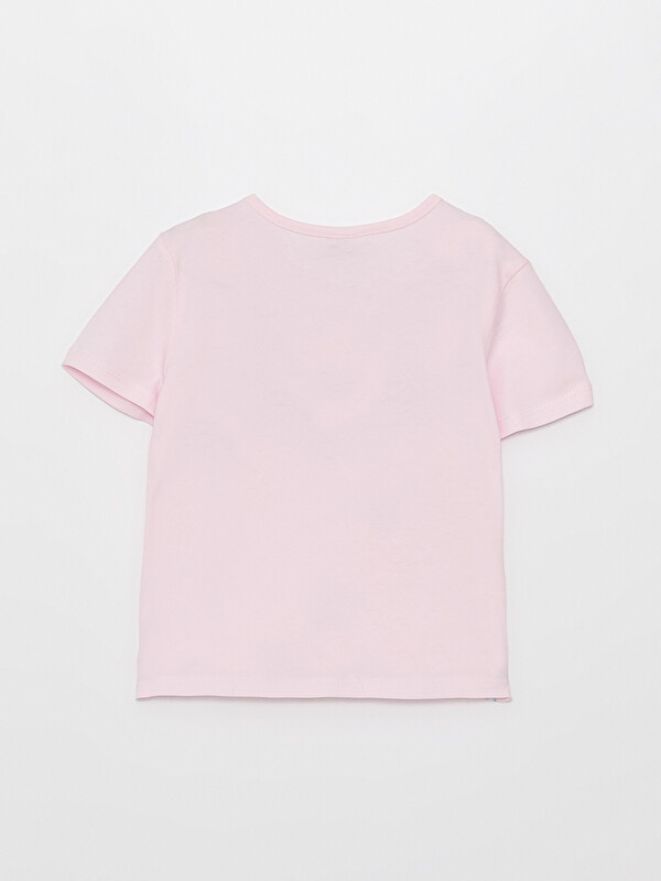 LCW Kids Pembe Bisiklet Yaka Baskılı Kısa Kollu Kız Çocuk Crop