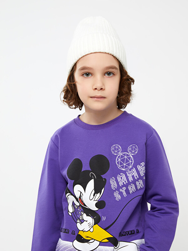 LCW Kids Crew Neck Mickey Mouse Printed Long Sleeve Boys' Sweatshirt