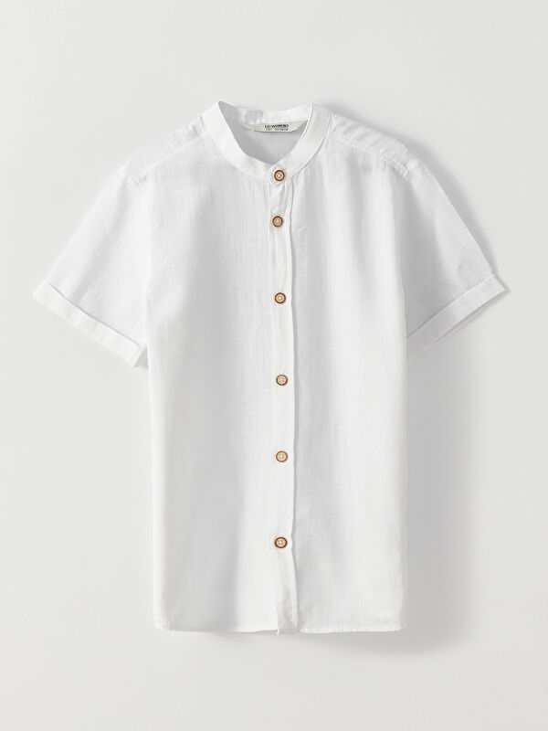 LCW Kids Grandad Collar Basic Short Sleeve Boys' Shirt