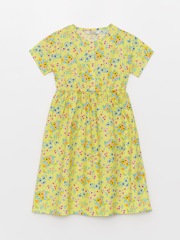 LCW Kids Crew Neck Patterned Short Sleeve Girls' Dress