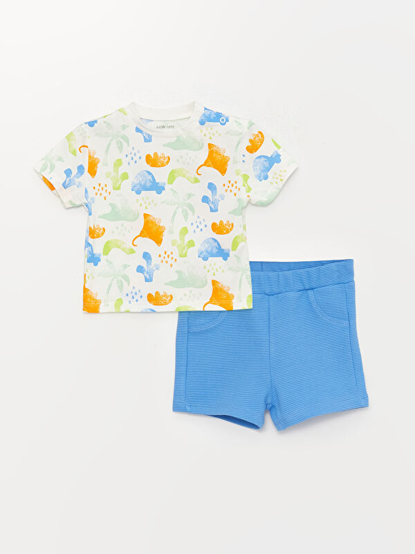 LCW baby Ekru Bisiklet Yaka Baskılı Erkek Bebek Tişört ve Şort 2