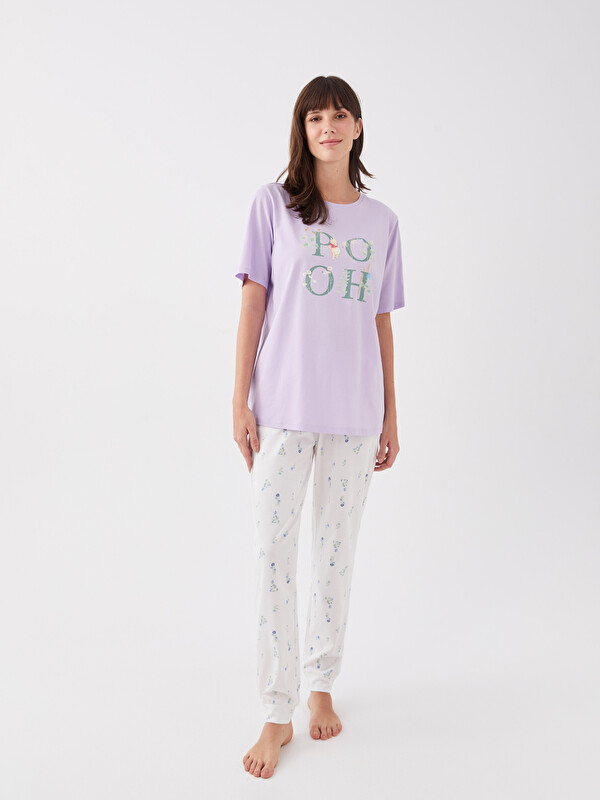LCW DREAM Bisiklet Yaka Desenli Kısa Kollu Kadın Pijama Takımı