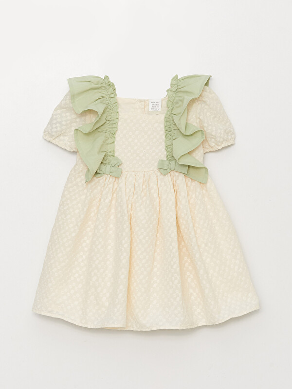 LCW baby Square Collar Short Sleeve Embroidery Detailed Baby Girl Dress