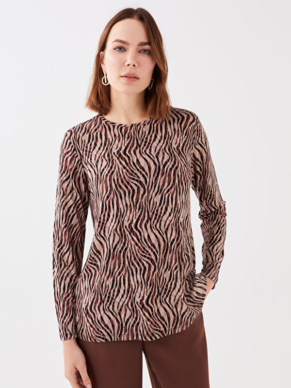 LCW Grace Women's Crew Neck Patterned Long Sleeve T-Shirt