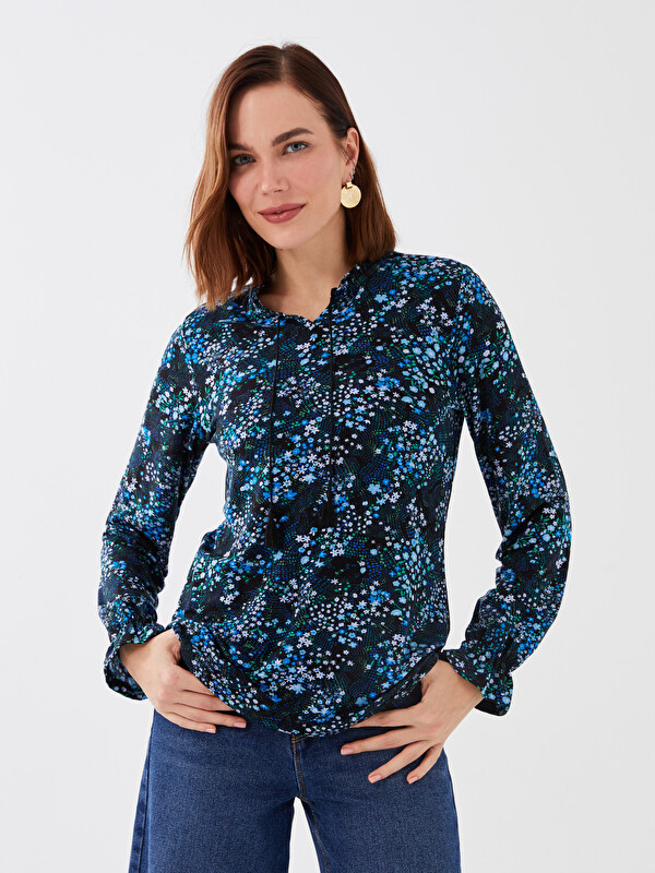 LCW Grace Blouse à Col Lavallière à Motifs et Manches Longues pour Femmes