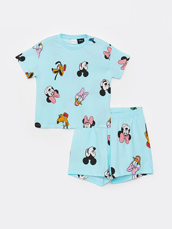LCW Kids Crew Neck Minnie Mouse Printed Short Sleeve Girls' Shortie Pyjama Set