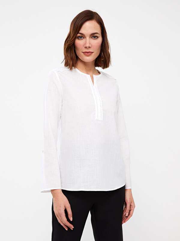 LCW Grace Notch Neck Plain Long Sleeve Women's Blouse - S3AP98Z8