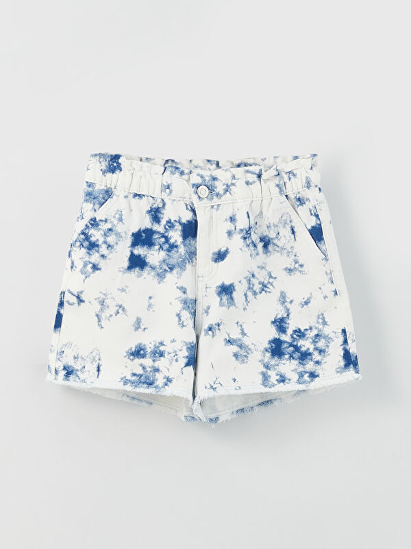 LCW Kids Tie-Dye Patterned Elastic Waist Girl Jean Shorts