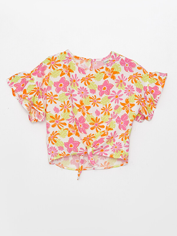 LCW Kids Crew Neck Patterned Short Sleeve Girls' Blouse