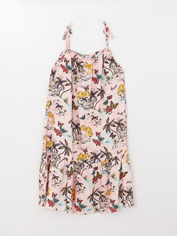 LCW Kids Robe Fille À Fines Bretelles À Motifs Col Carré