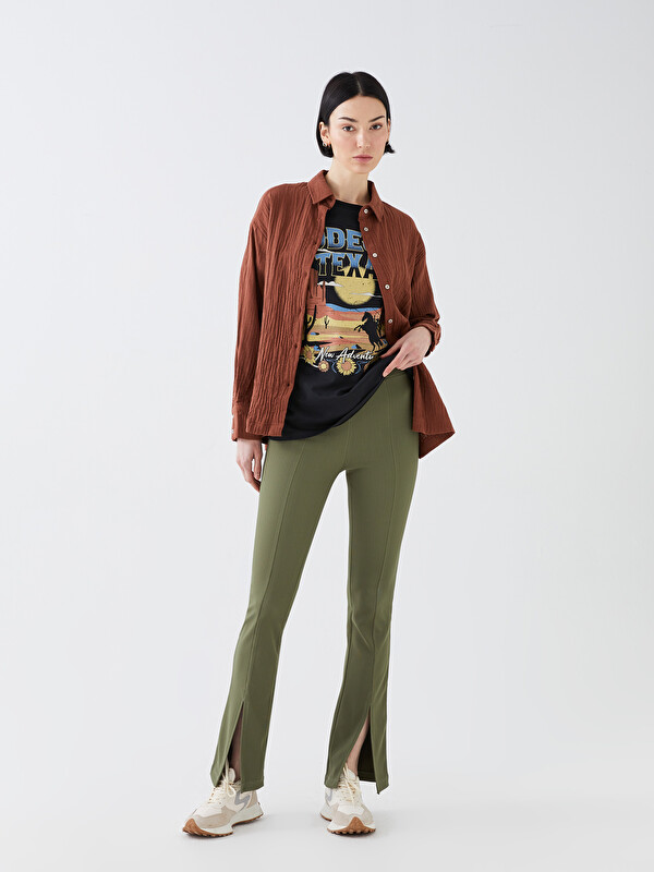 LCW Vision Pantalon pour Femmes avec Taille Élastiquée et Jambe Évasée