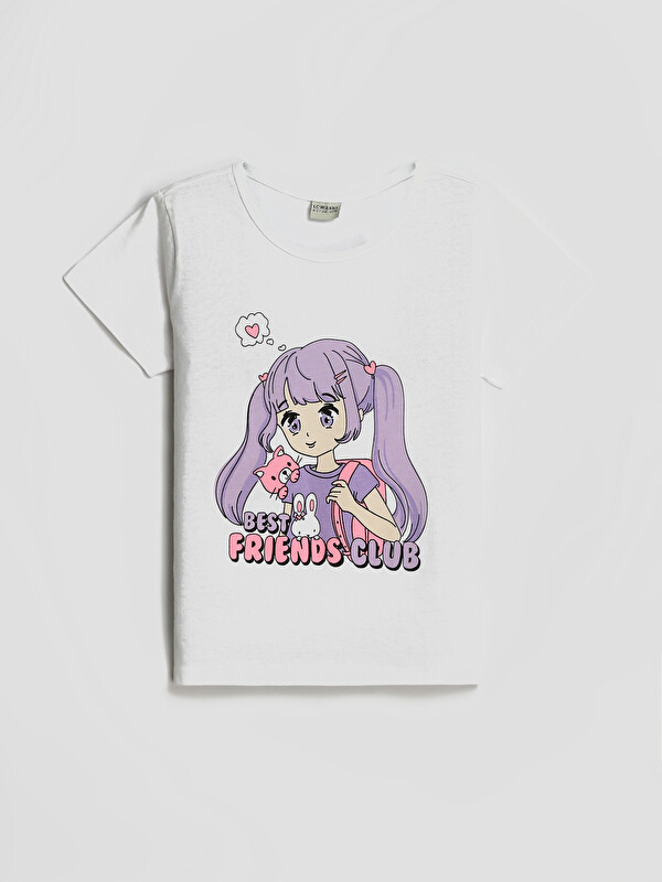 LCW Kids Crew Neck Printed Short Sleeve Girls' Crop T-Shirt