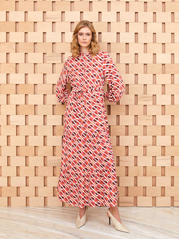 LCW Modest Robe à manches longues à motif avec col pour Femmes