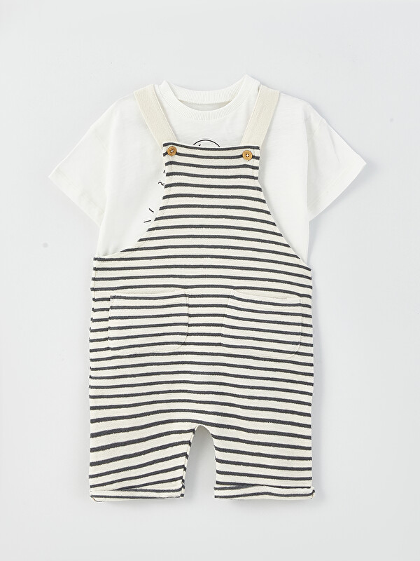 LCW baby Lot de 2 Ensemble T-Shirt à Manches Courtes Col Rond pour Bébé Garçons et Salopettes