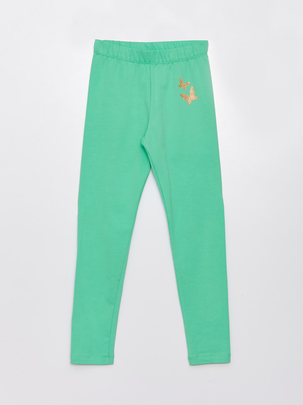 LCW ECO Girls' Printed Long Leggings with Elastic Waist