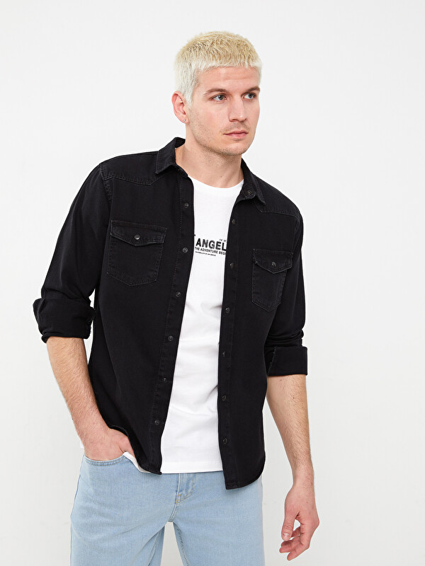XSIDE Regular Fit Uzun Kollu Erkek Jean Gömlek
