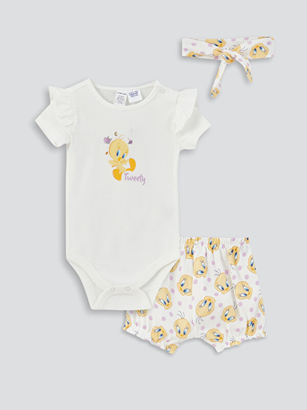 LCW baby сәби қыздарға арналған tweety принтті дөңгелек жағалы 3 данадан тұратын жинақ
