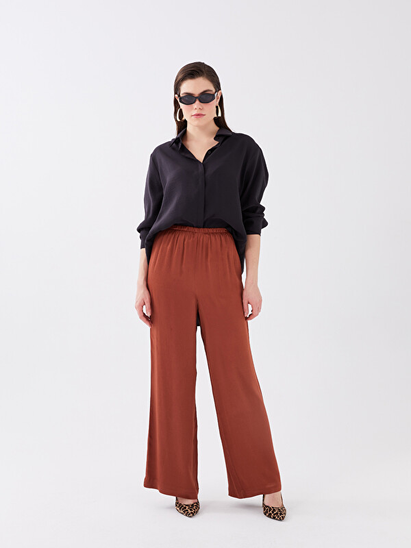 LCW Vision Elasticated Waist Plain Wide Leg Women's Trousers