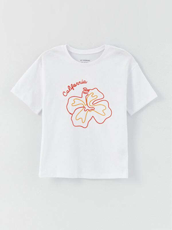 LCW Kids Crew Neck Printed Short Sleeve Girls' T-Shirt
