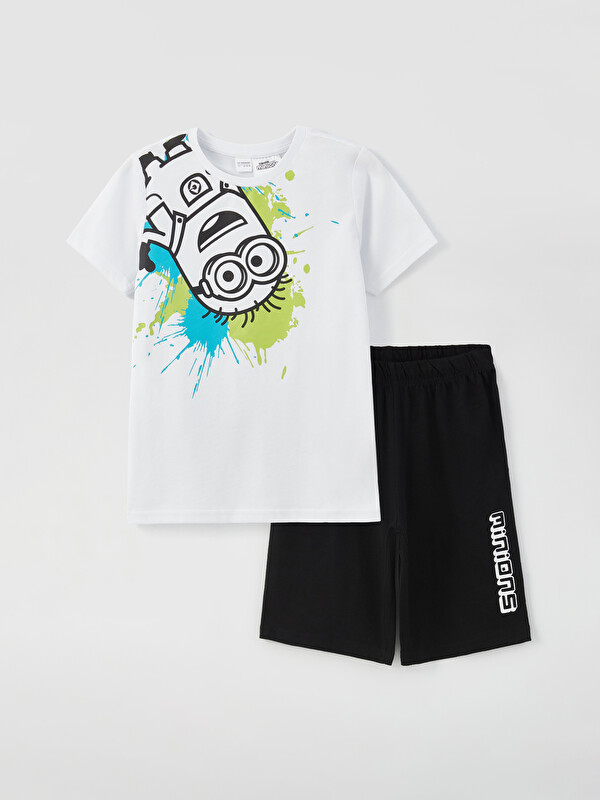 LCW Kids Crew Neck Printed Short Sleeve Boys' Shorts Pyjama Set