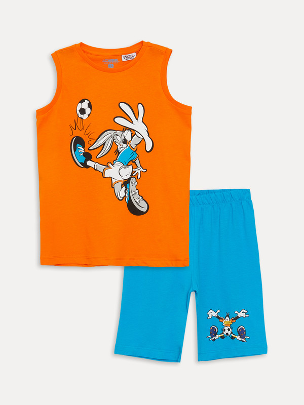 LCW Kids Crew Neck Looney Tunes Printed Boys' Shorts Pyjamas Set