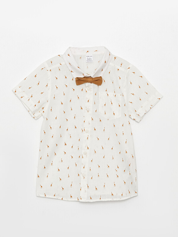 LCW baby Short Sleeve Patterned Baby Boy Shirt and Bow Tie 2-Pack Set