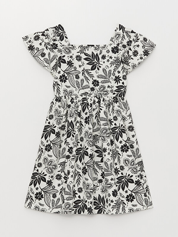 LCW Kids Robe à Col Carré à Motifs à Manches Courtes pour Filles