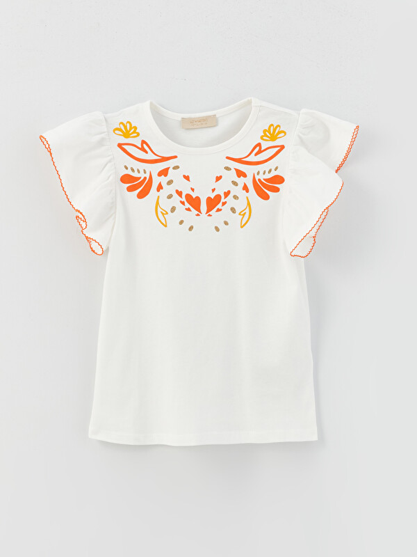 LCW Kids Crew Neck Printed Short Sleeve Girls' T-Shirt