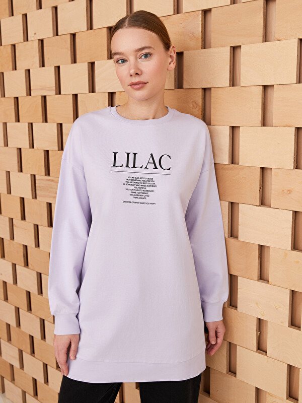 LCW Modest Tunique Sweatshirt à Manches Longues Imprimée pour Femmes avec Col Rond