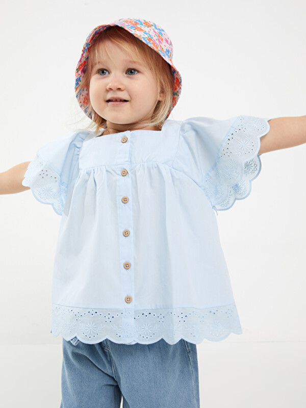 LCW baby Square Collar Short Sleeve Baby Girl Shirt