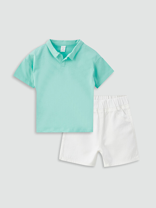 LCW baby Polo Collar Short Sleeve Basic Baby Boy T-Shirt and Shorts 2-Pack Set