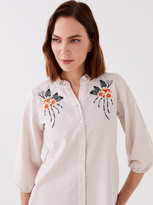 【完売品】Gajess ガジェス Marguerite Blouse LCW Grace Bej Kaçık Yaka Çizgili Kadın Bluz - S3FS35Z8-LE8 | LCW