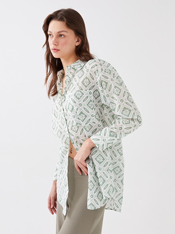 LCW Vision Patterned Long Sleeve Voile Women's Shirt Tunic