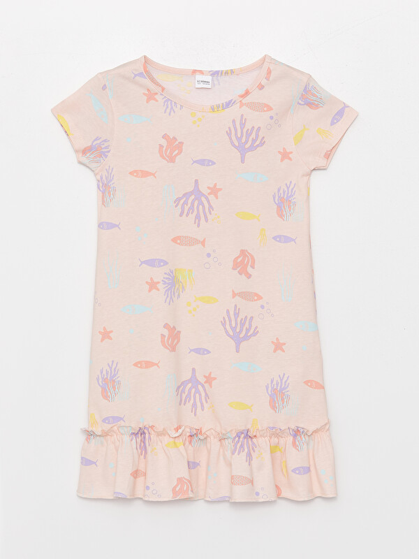 LCW Kids Crew Neck Printed Girls' Nightgown