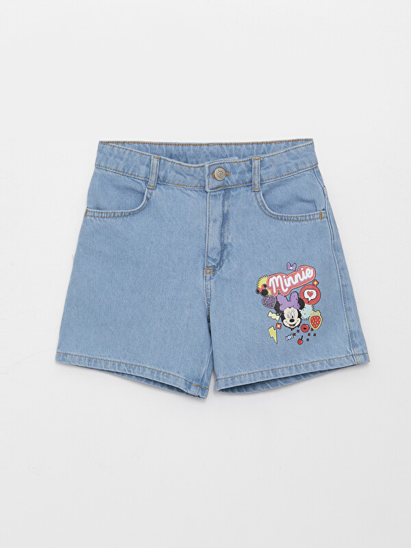 LCW Kids Minnie Mouse Baskılı Kız Çocuk Jean Şort