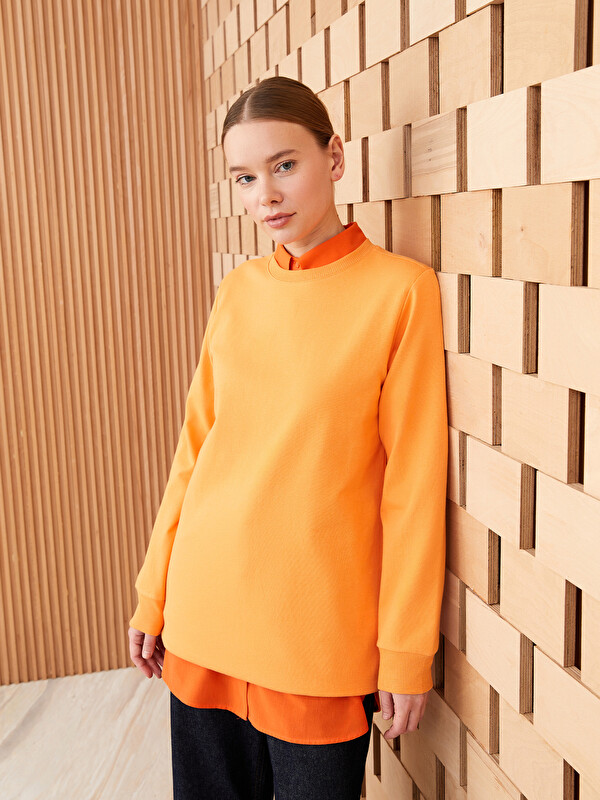 LCW Modest Sweatshirt à Col Rond Uni à Manches Longues pour Femmes