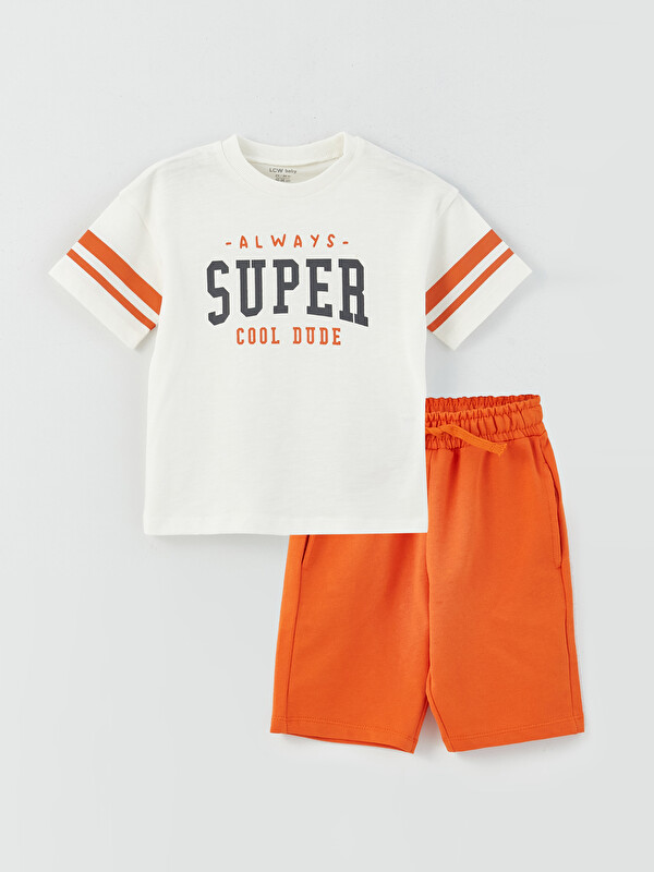 LCW baby Cycling Short Short Sleeve Printed Baby Boy T-Shirt and Shorts 2-Piece Set