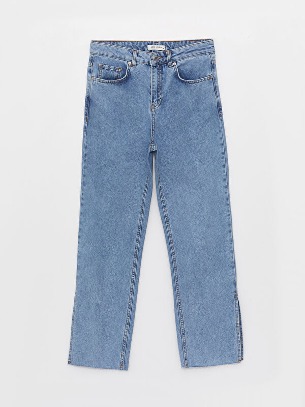 LCW Vision Women's High Waist Straight Fit Ripped Detailed Jean Trousers