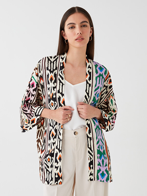 LCW Vision Şal Yaka Desenli Oversize Kadın Kimono