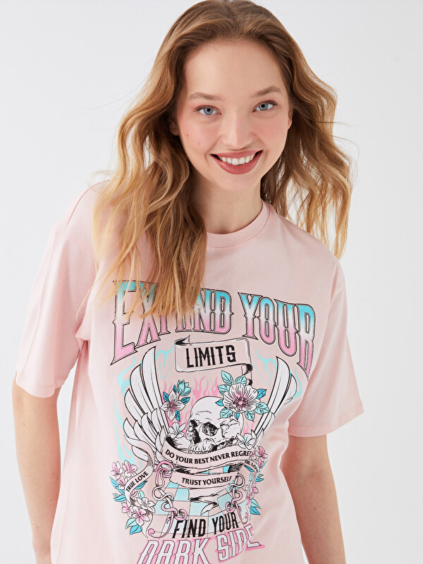 LCW Vision Crew Neck Printed Short Sleeve Oversize Women's T-Shirt